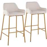 Daniella 30" Bar Stool in Cream Fabric & Gold Metal (Set of 2)